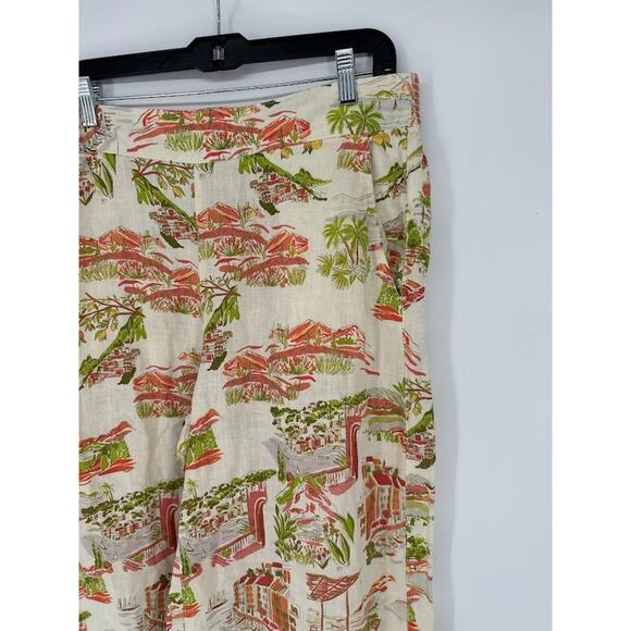 Cynthia Rowley 100% Linen Wide Leg Pull On Pant Sz L Capri Coastal Beachy Villa - Picture 2 of 8